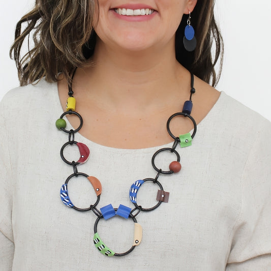 Carnival Circles Multicolor Leather Statement Necklace