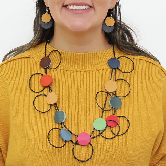 Watercolor Waves Leather Loop Necklace