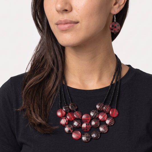 Red Sea Stone Triple Strand Necklace