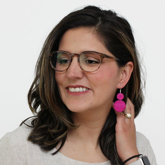 Fuchsia Double Bead Sarah Earrings - Sylca Designs - Chunky Jewelry 