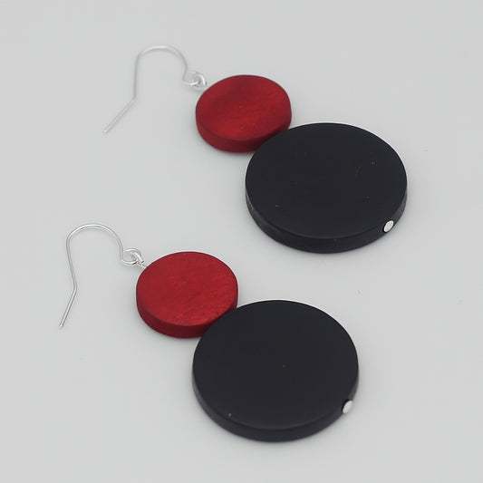 Red and Black Double Bead Isla Earrings - Sylca Designs - Chunky Jewelry 