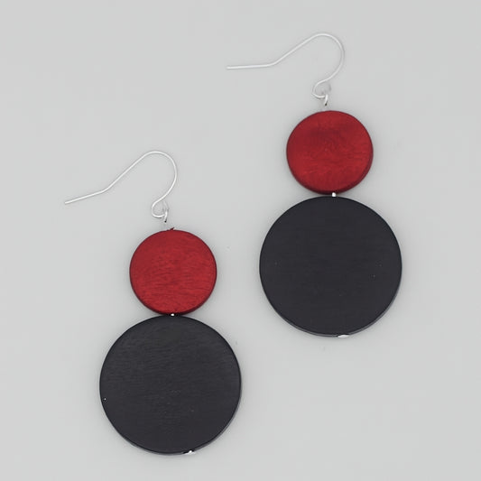 Red and Black Double Bead Isla Earrings - Sylca Designs - Chunky Jewelry 