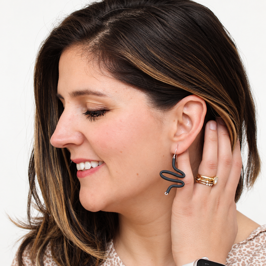Naya Black Rubber Tubing Earrings