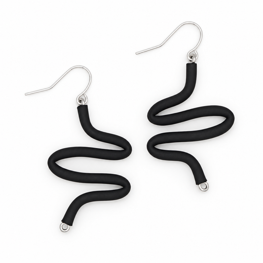 Naya Black Rubber Tubing Earrings