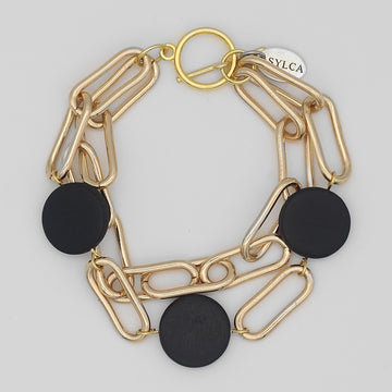 Black Double Layer Mixed Media Bracelet