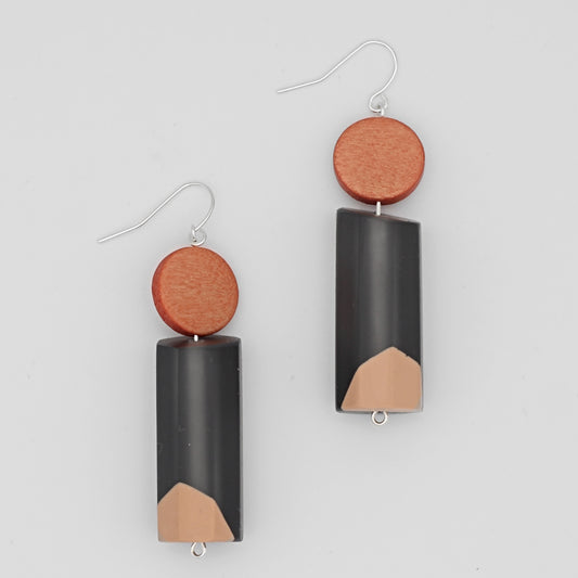 Gray and Orange Dangle Earrings