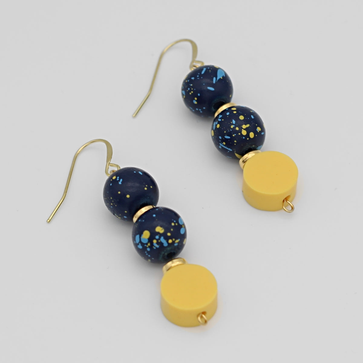 Yellow and Blue Speckled Dangle Earrings