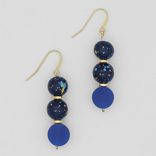 Blue Speckled Dangle Earrings