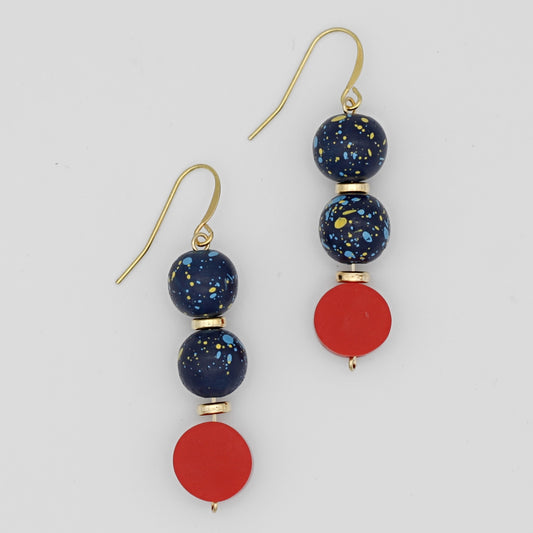 Red and Blue Speckled Dangle Earrings