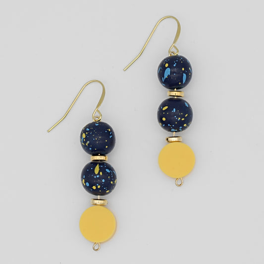 Yellow and Blue Speckled Dangle Earrings