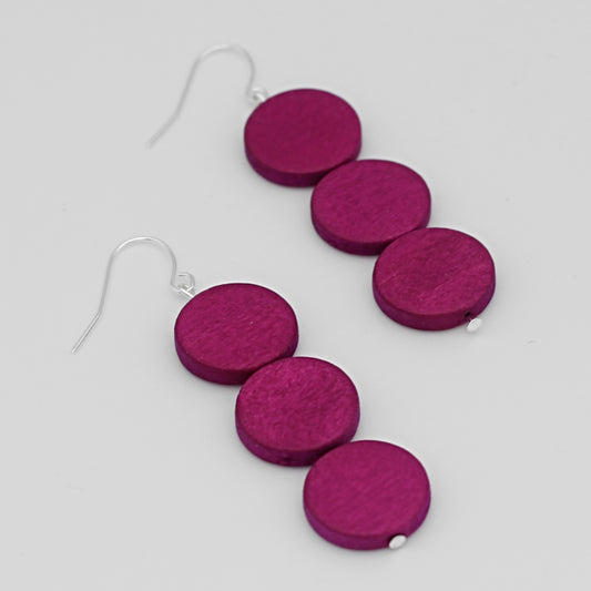 Fuchsia Triple Bead Kira Earring - Sylca Designs - Chunky Jewelry 