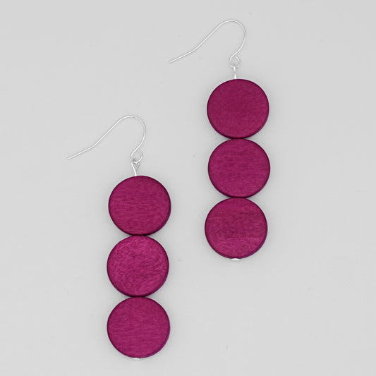 Fuchsia Triple Bead Kira Earring - Sylca Designs - Chunky Jewelry 