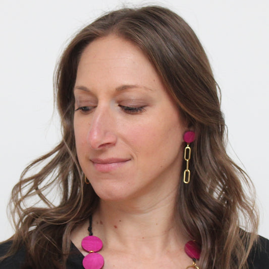 Fuchsia Gold Link Dangle Earring