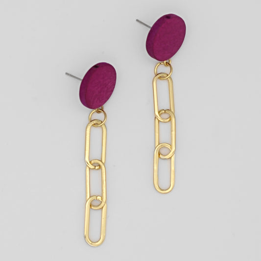 Fuchsia Gold Link Dangle Earring