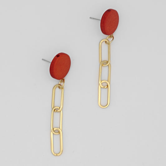 Orange Gold Link Dangle Earring