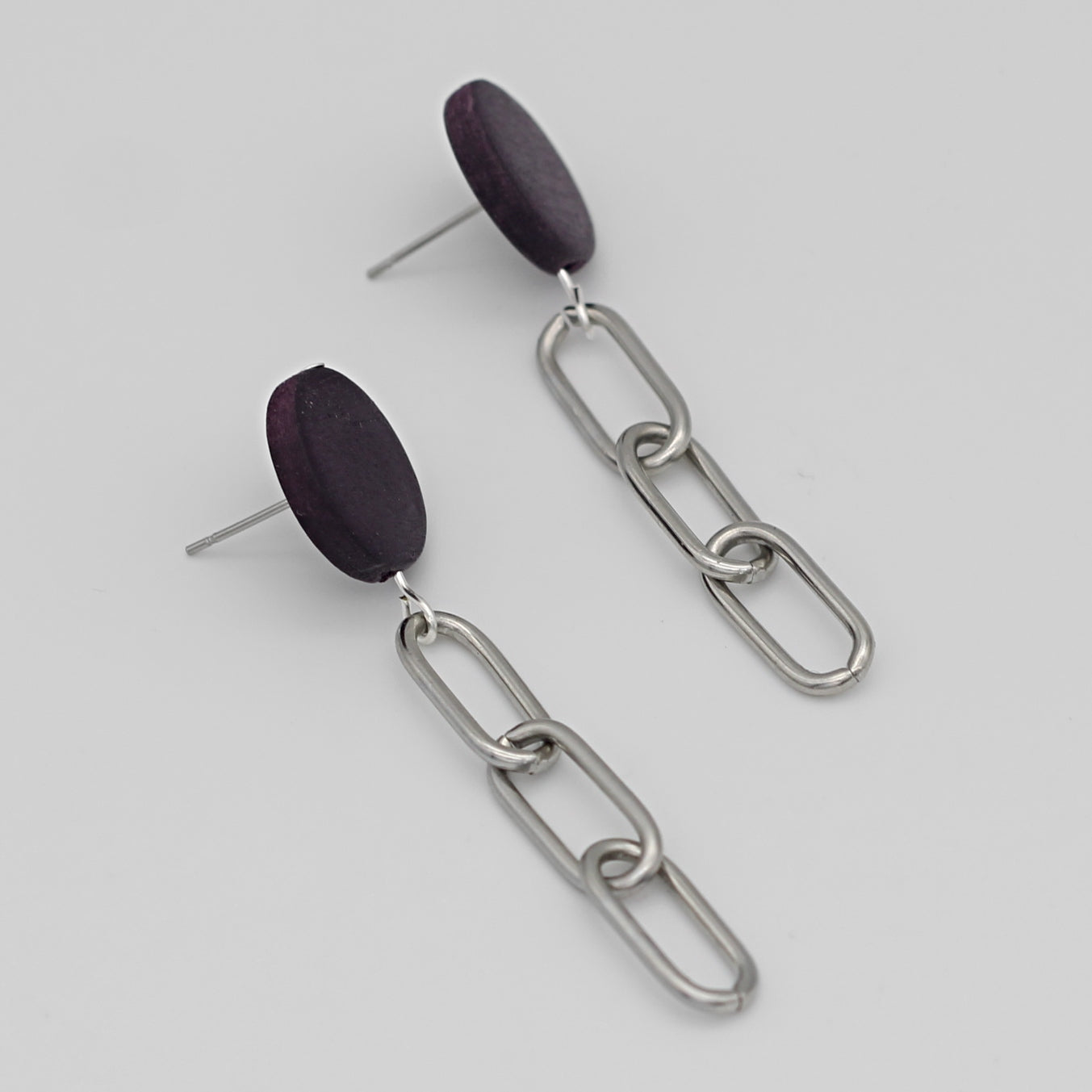Purple Silver Link Dangle Earring