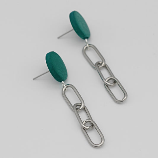 Teal Silver Link Dangle Earring