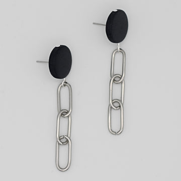 Black Silver Link Dangle Earring