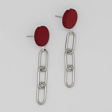 Red Silver Link Dangle Earring