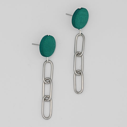 Teal Silver Link Dangle Earring