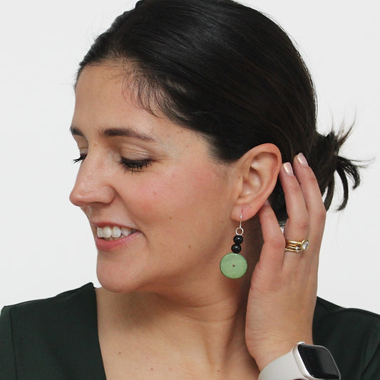 Green and Black Dangle Earring - Sylca Designs - Chunky Jewelry 