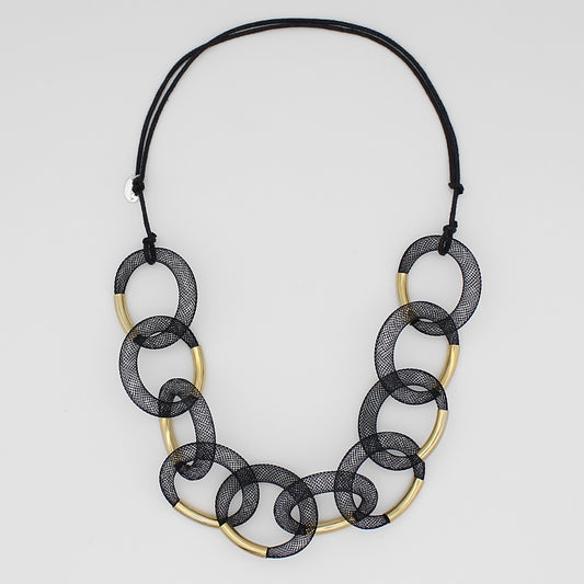 Black and Gold Mesh Link Statement Necklace