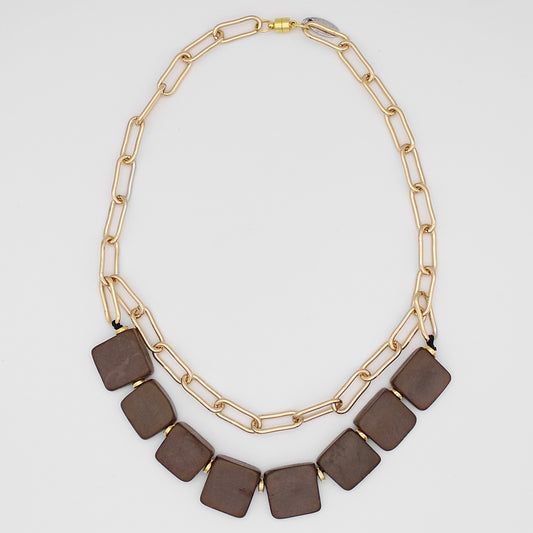 Brown Square Double Layer Chain Link Necklace