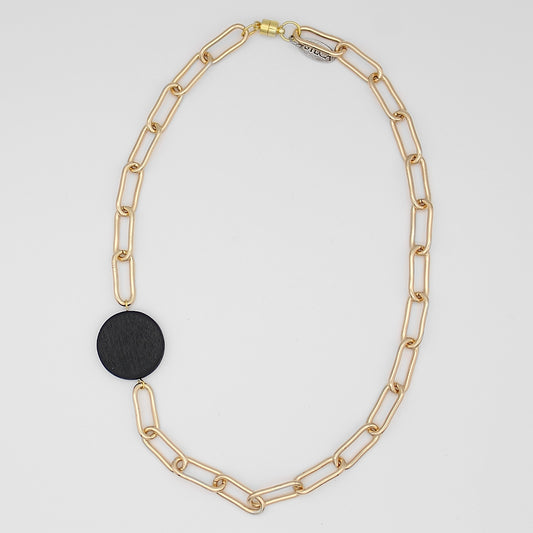 Black Single Bead Chain Statement Necklace