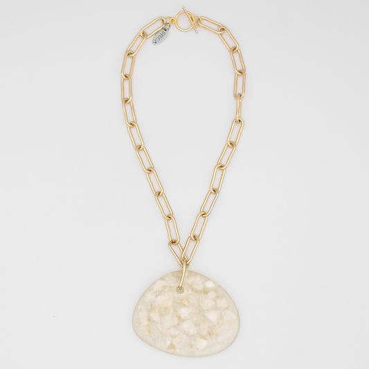 Frosted Gold Chain Statement Pendant Necklace