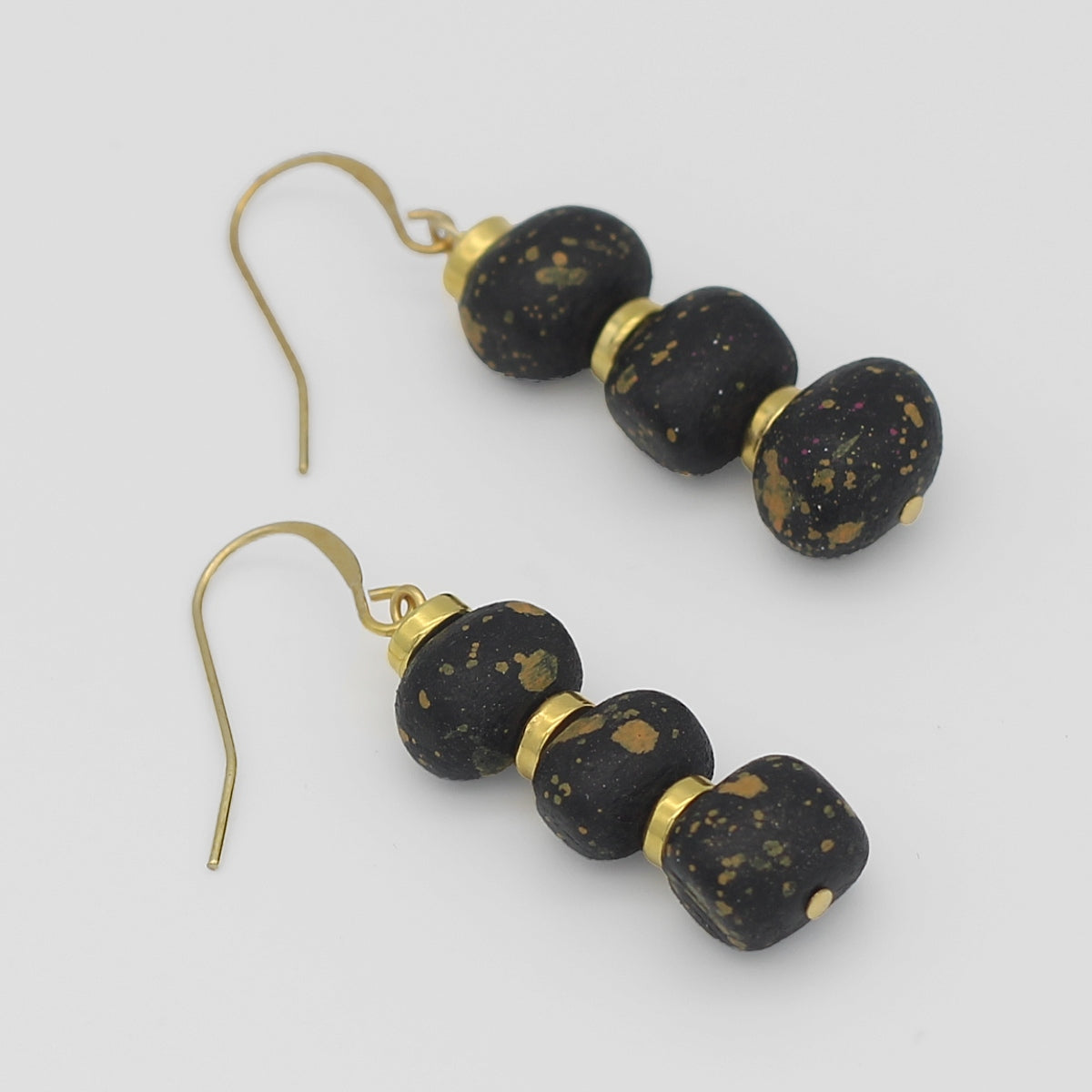 Black and Gold Speckle Dangle Earrings