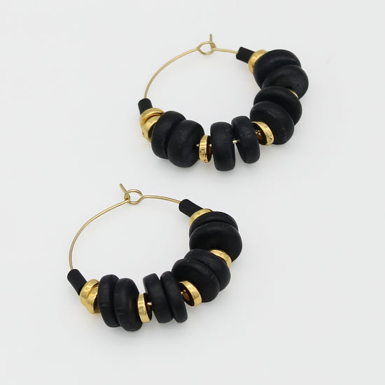 Black and Gold Hoop Dangle Earring - Sylca Designs - Chunky Jewelry 