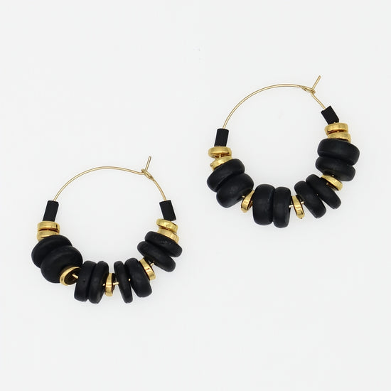 Black and Gold Hoop Dangle Earring - Sylca Designs - Chunky Jewelry 