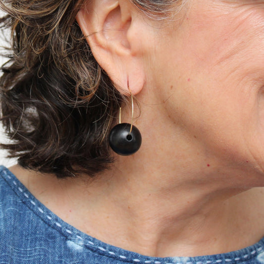 Black Ball Hoop Dangle Earring