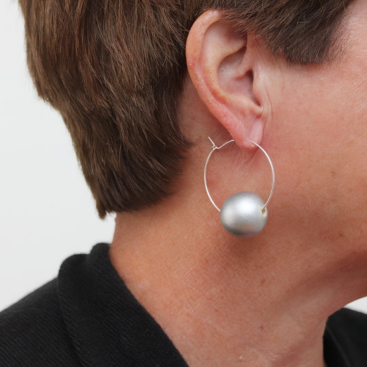 Silver Ball Hoop Dangle Earring