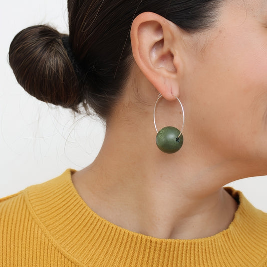 Olive Ball Hoop Dangle Earring