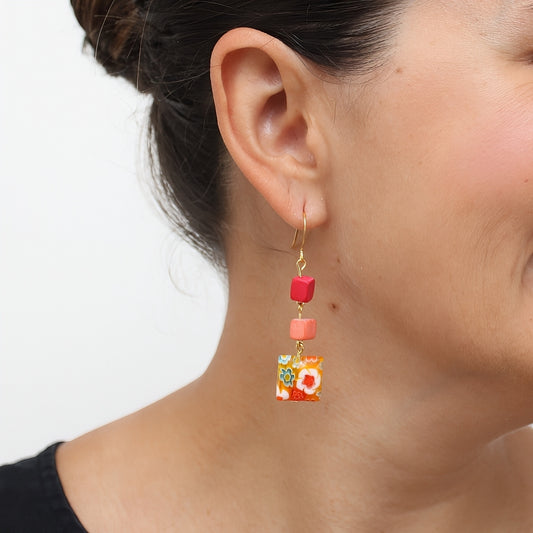 Peach Floral Drop Earring