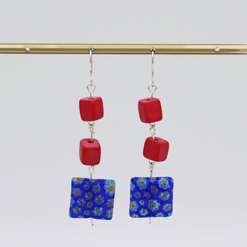 Blue Floral Drop Earring
