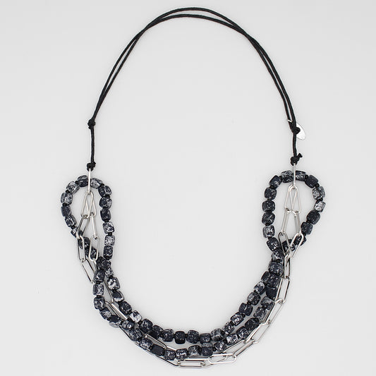 Silver Nora Wood and Chain Link Necklace