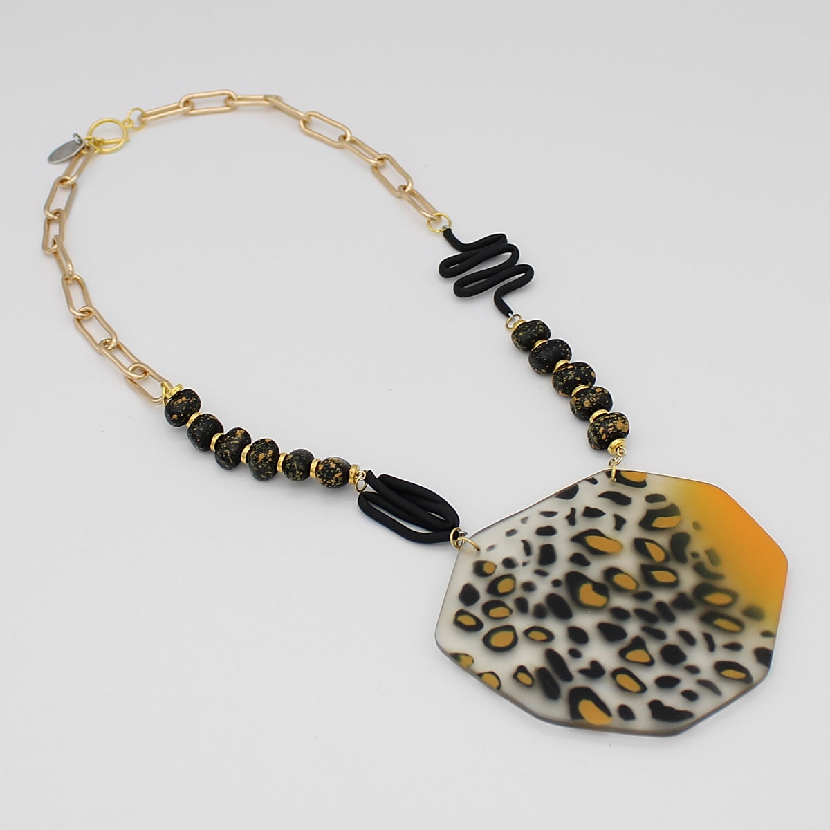 Yellow and Black Leopard Pendant Necklace
