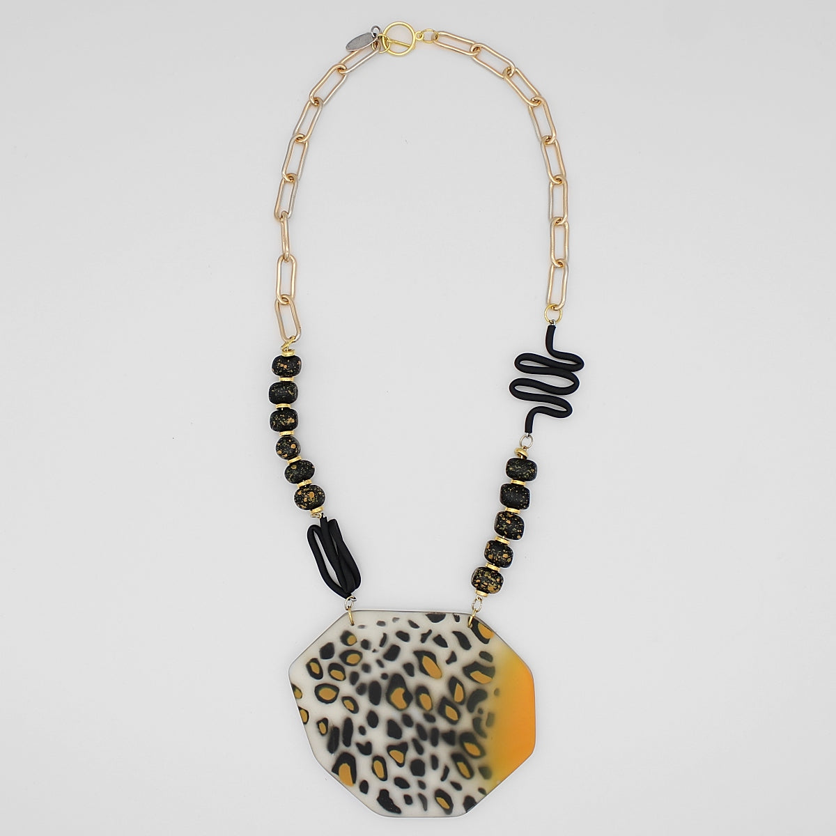 Yellow and Black Leopard Pendant Necklace