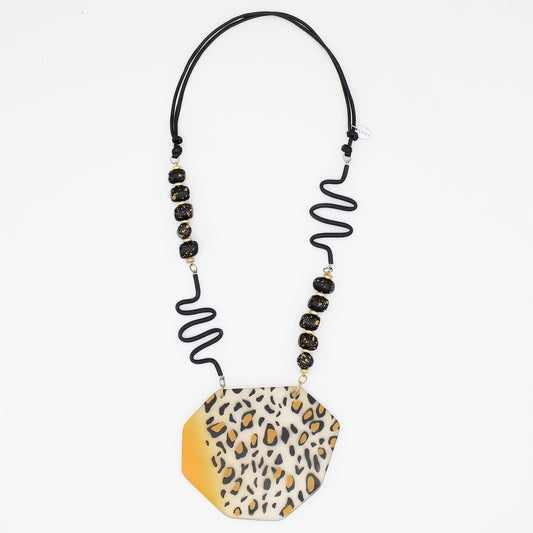 Yellow and Black Leopard Pendant Necklace