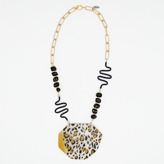 Yellow and Black Leopard Pendant Necklace