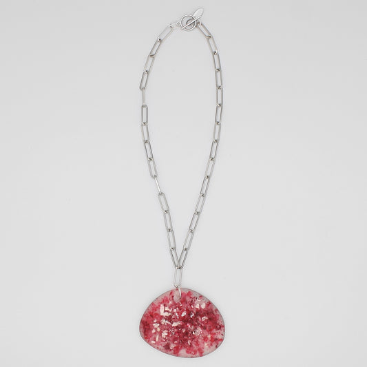 Red Speckle Resin and Chain Pendant Necklace