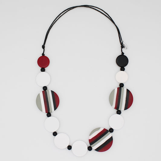 Striped Red White and Black Statement Necklace