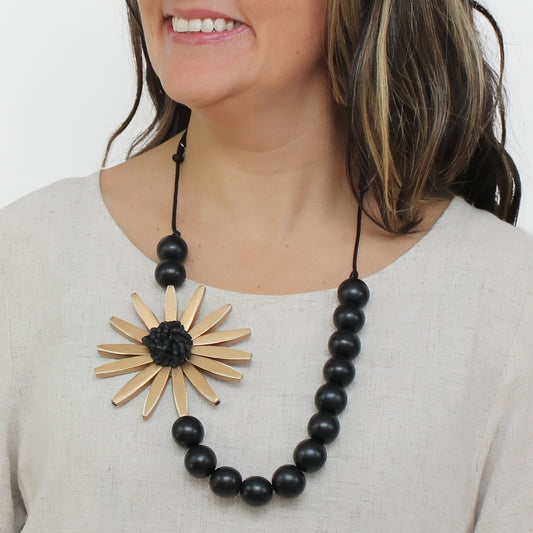 Chunky Gold Flower Statement Necklace - Sylca Designs - Chunky Jewelry 