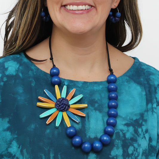 Chunky Multi Flower Statement Necklace - Sylca Designs - Chunky Jewelry 