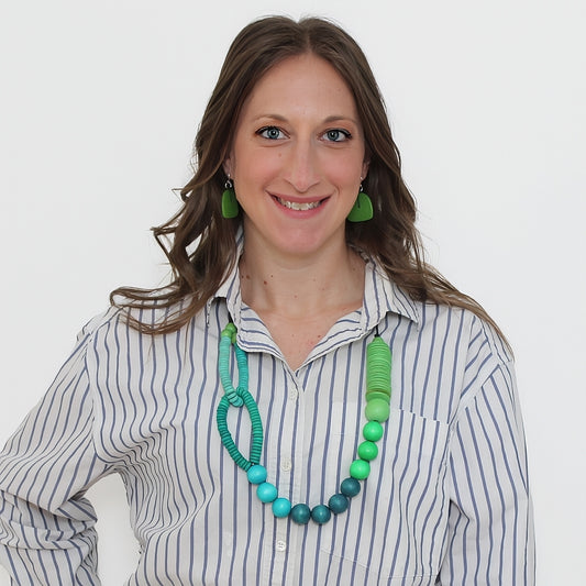 Blue and Green Wood Link Necklace