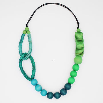 Blue and Green Wood Link Necklace