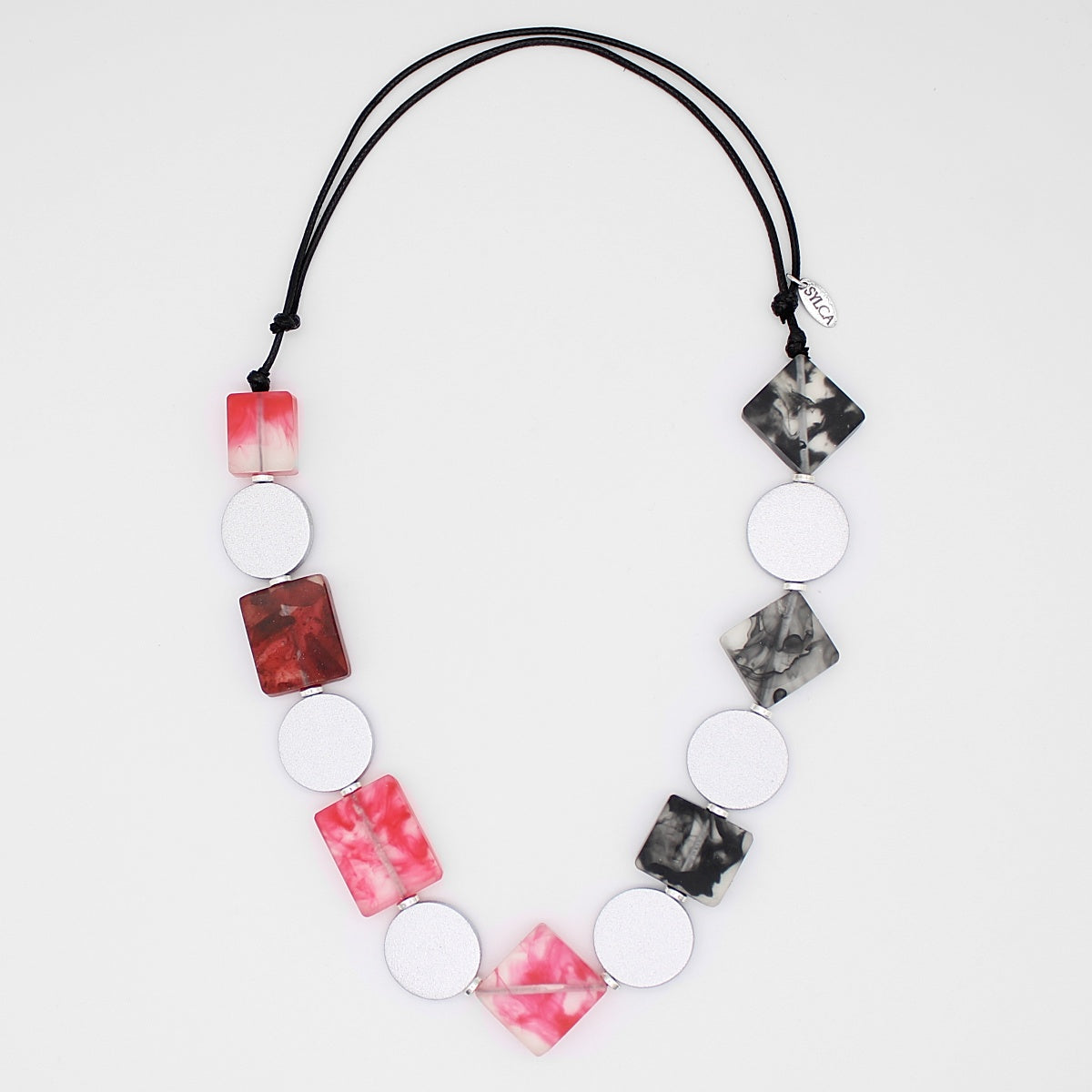 Frosted Red and Black Swirl Necklace