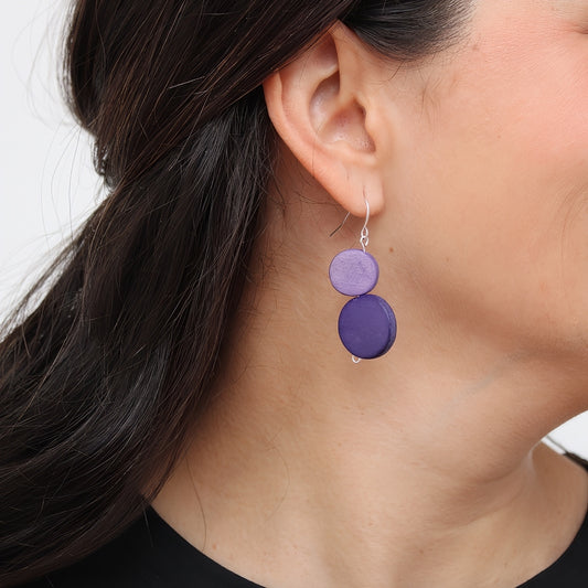 Purple Georgie Two Bead Drop Earrings